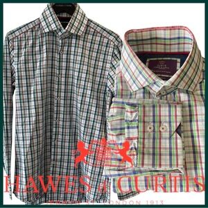 CURTIS Hawes & Curtis Cotton Multi Plaid High Collar York Slim Fit Shirt (M)